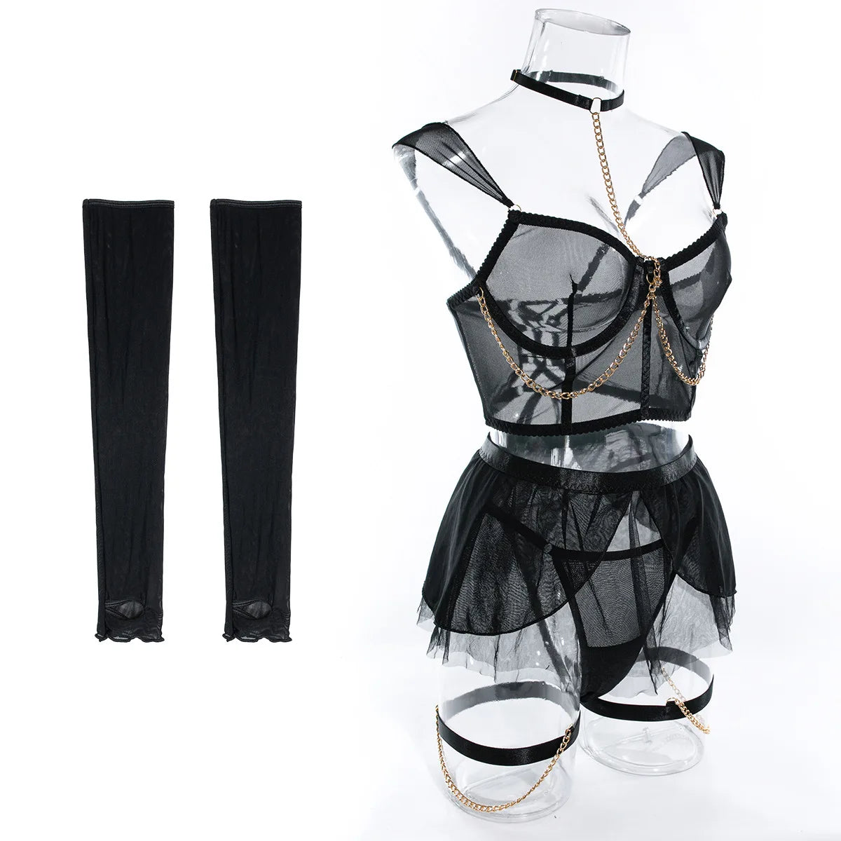 Bra Set Tight mesh chain restraint sexy set lingerie women fancy underwear sexy. items sexy - Seprincess