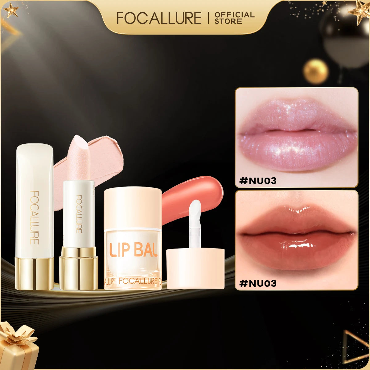 FOCALLURE 2 Pcs Lip Gloss Diamond Lipstick Non-sticky Liquid Lipstick Set Moisturizing Lip Blam Lips Makeup Cosmetics - Seprincess