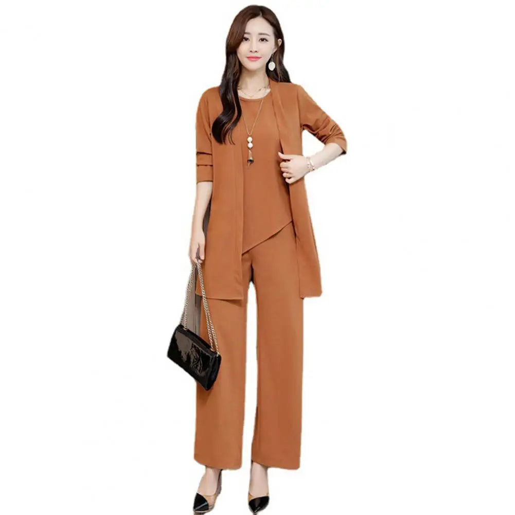 Trendy Irregular Hem Comfortable Vest Top Wide Leg Pants Mid-length Coat Set Breathable Loose Outfit Daily Clothing - Seprincess