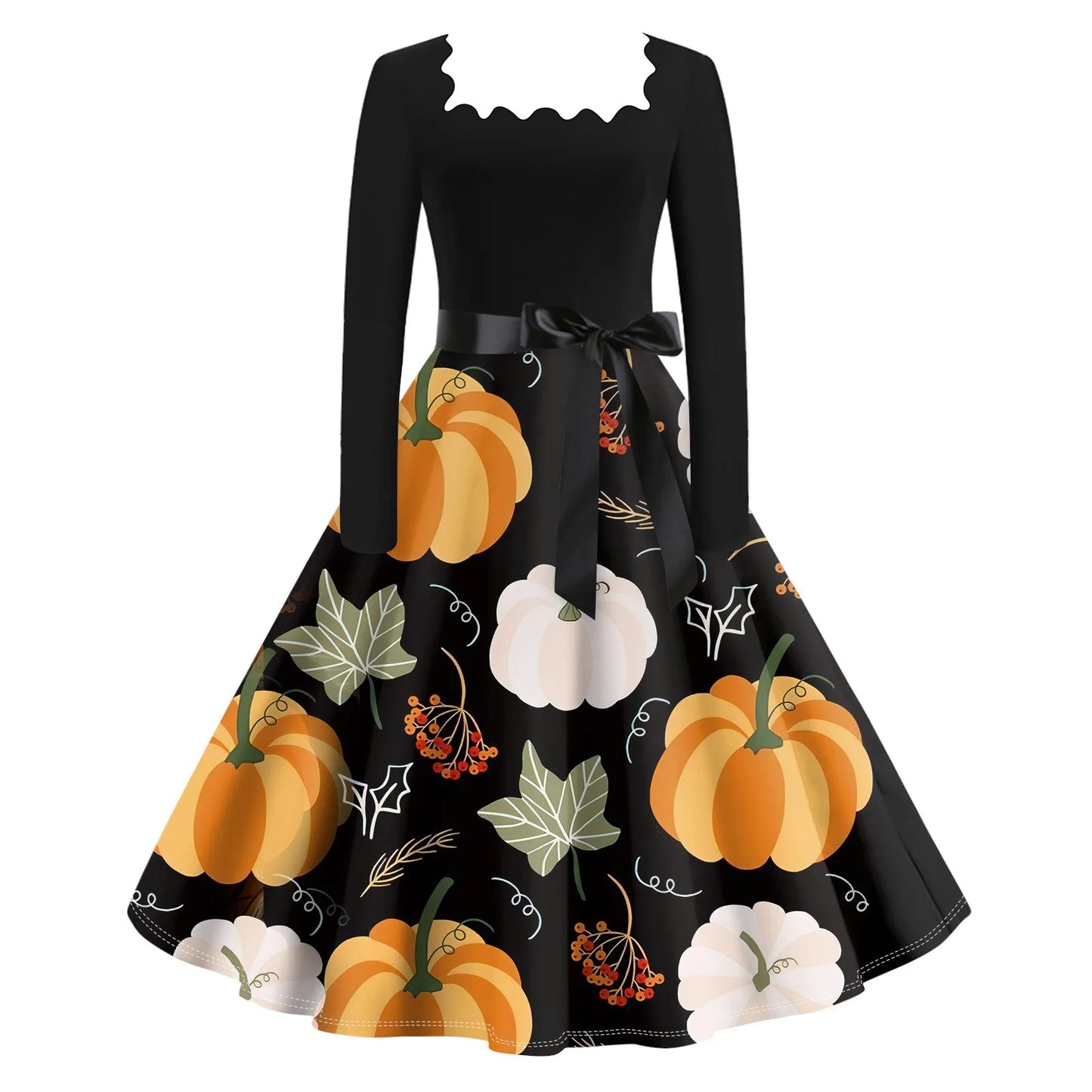 Women's Casual Fashion Halloween Print Vintage Long Sleeve Dress Women Dress 2024 Trend Womens Summer Dresse Casual Womens Dress - Seprincess