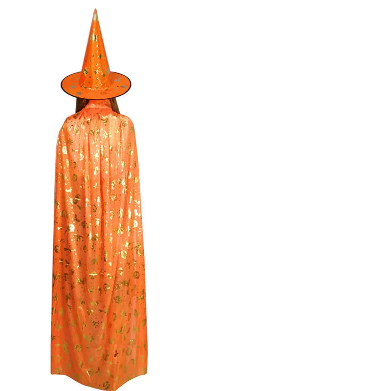 Halloween Costumes Wizard Witch Cloak Cape Robe Cap With Pointy Hat Girls Boys Cosplay Dress Coats For Kids Birthday Party - Seprincess