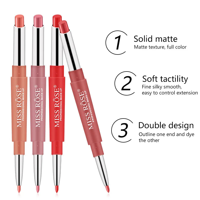 Miss Rose Double-end Lipstick Lipgloss Pencil Makeup Long Lasting Tint Sexy Red Lip Stick Beauty Matte Lip Gloss Pen Cosmetic - Seprincess