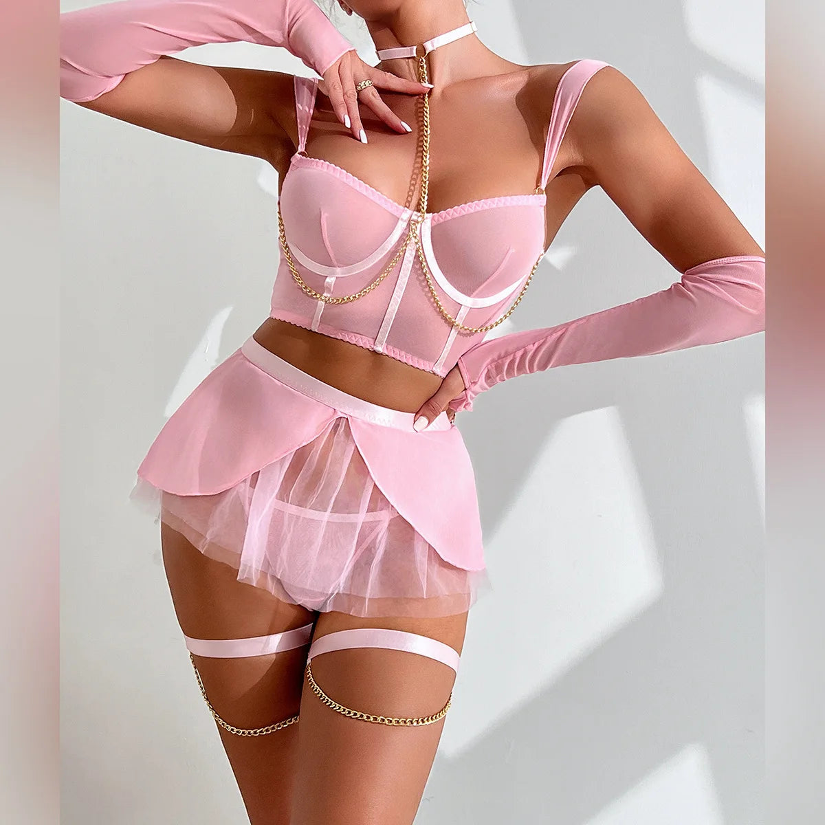 Bra Set Tight mesh chain restraint sexy set lingerie women fancy underwear sexy. items sexy - Seprincess