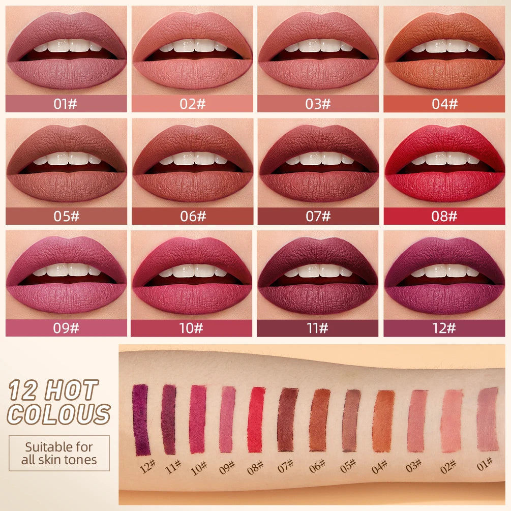 QIBEST New Velvet Matte Lipstick Long Lasting Waterproof Lipstick Non-Stick Cup Lip Stain Tint Cosmetics Lip Pencil Liner Makeup - Seprincess