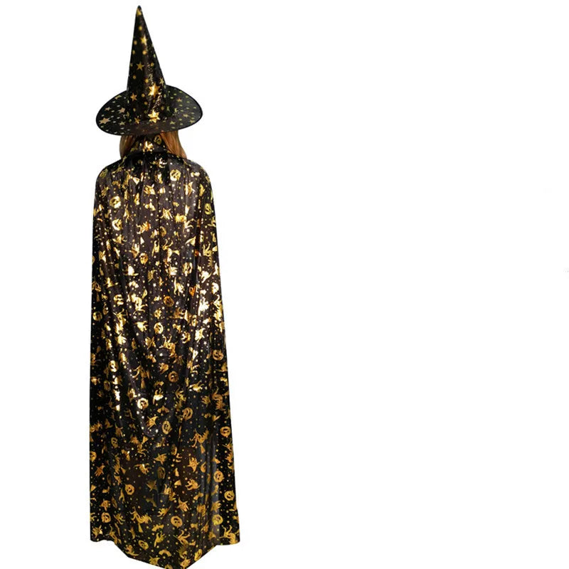 Halloween Costumes Wizard Witch Cloak Cape Robe Cap With Pointy Hat Girls Boys Cosplay Dress Coats For Kids Birthday Party - Seprincess