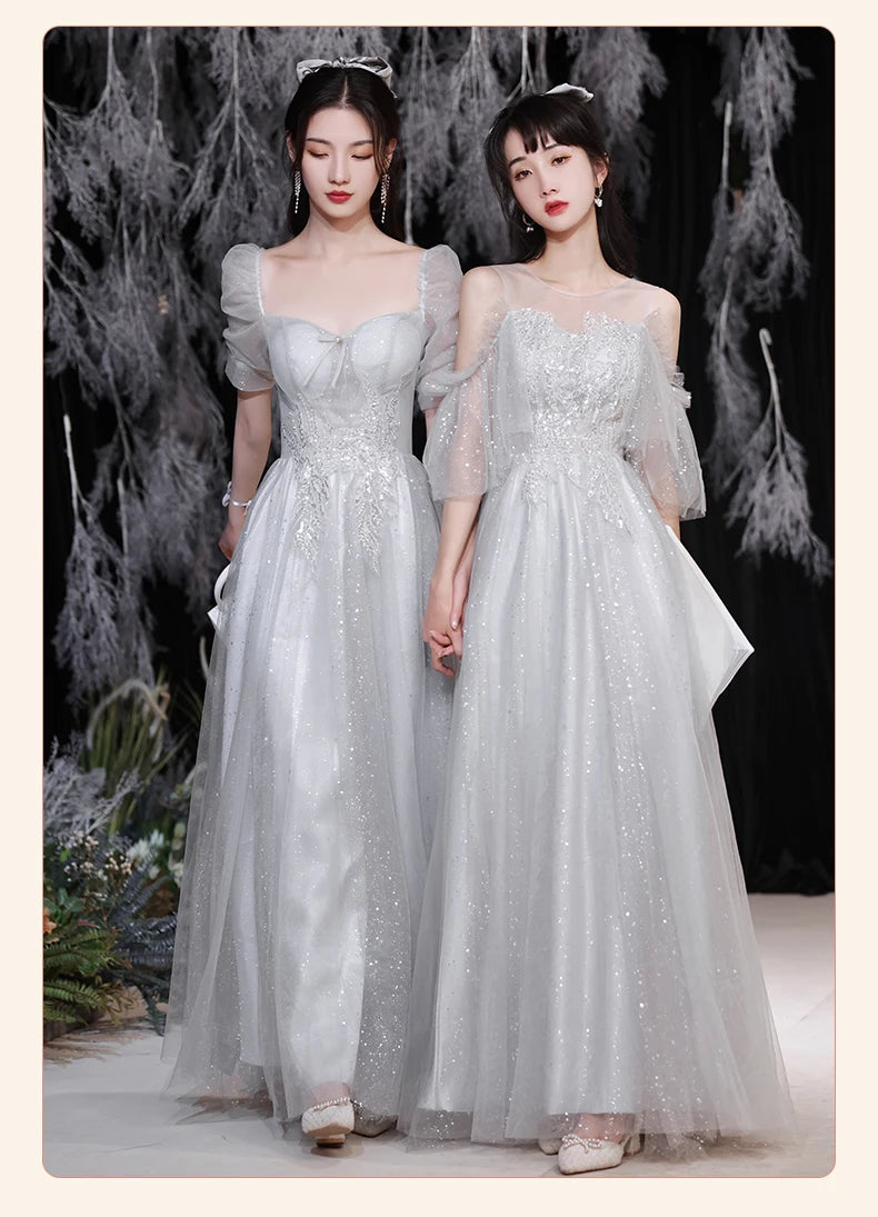 Temperament grey bridesmaid dress 4 Styles Applique Sisters Group Graduation Evening Dresses Simple Wedding Female Guest Dress - Seprincess