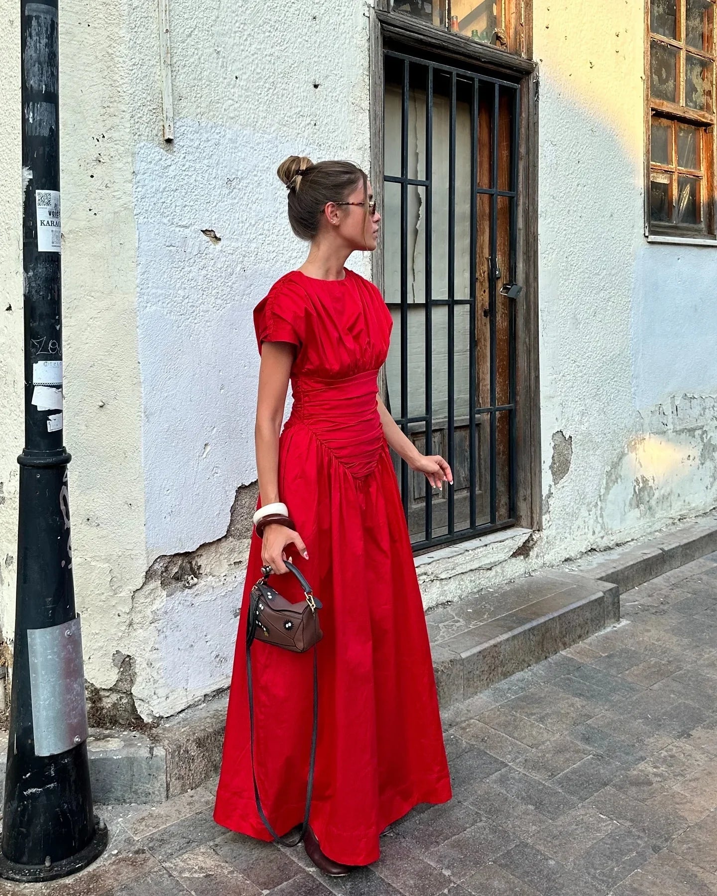 Women Red Irregular Pleated Wrap Waisted Maxi Dress Elegant O Neck Sleeveless Slim Long Dresses Chic Lady Party Street Robes - Seprincess