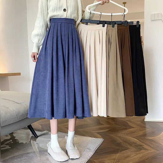 Lucyever Vintage Brown High Waist Pleated Skirt Women Korean Fashion College Style Long Skirt Ladies Autumn Casual A line Skirts - Seprincess