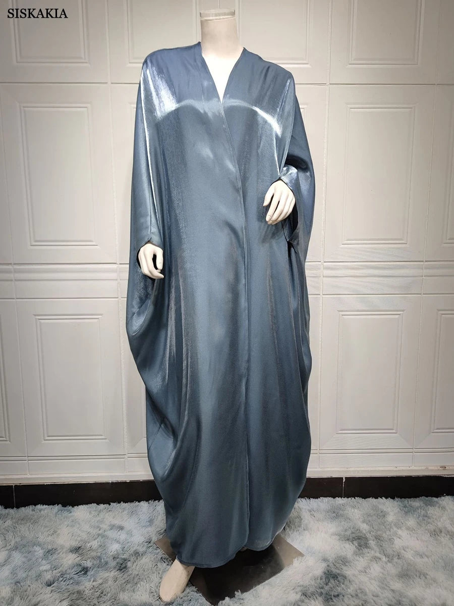 Siskakia Kimono Abayas for Women Modest Muslim Moroccan Dubai Fashion Casual Open Abaya Silk Satin Corban Eid Al Adha 2023 New - Seprincess