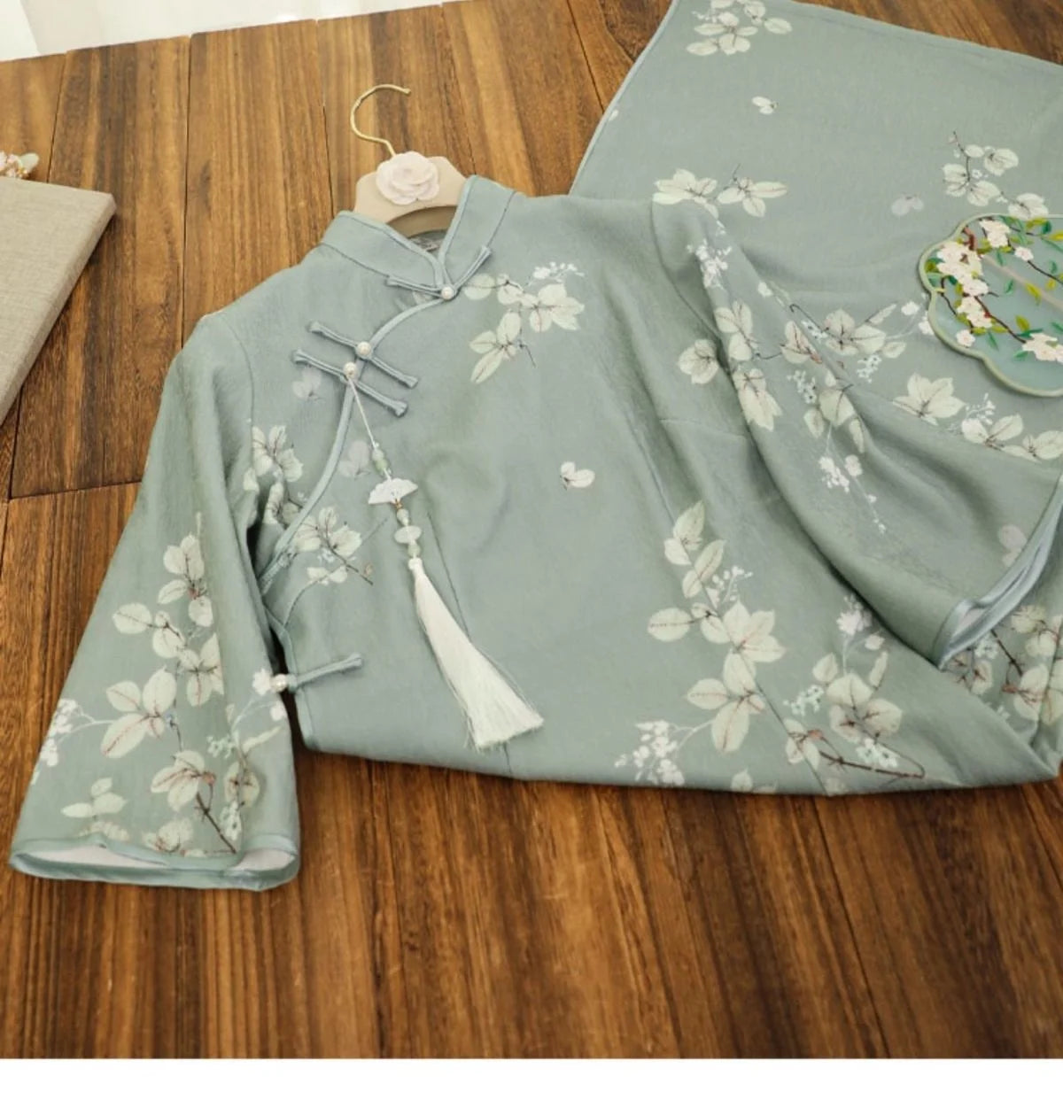 Inverted Sleeves Daily Green Flower Slim Qipao Women's Autumn Improved Modern Vintage Chinese-traditional-dress Cheongsam New - Seprincess