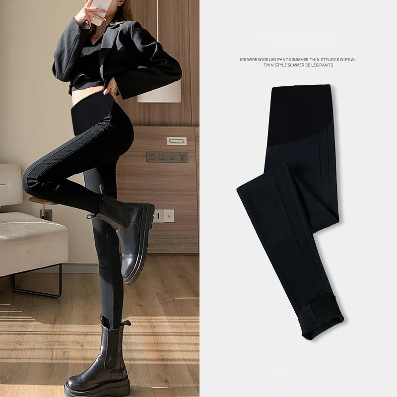 2024 Spring Slim Maternity Pencil Pants High Waist Pregnant Woman Skinny Denim Trousers Black Elegant Office Lady Belly Jeans