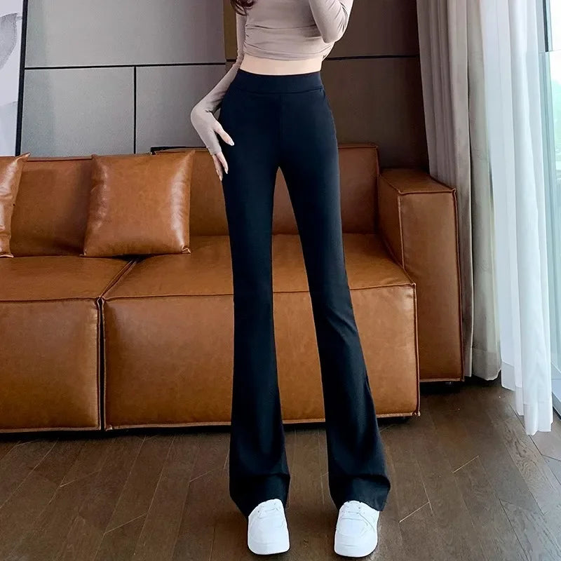 High-waisted Bell-bottom Pants Women's Spring/autumn New Arrival 2024 Petite Summer Thin Style Black Micro-flared Suit Pants