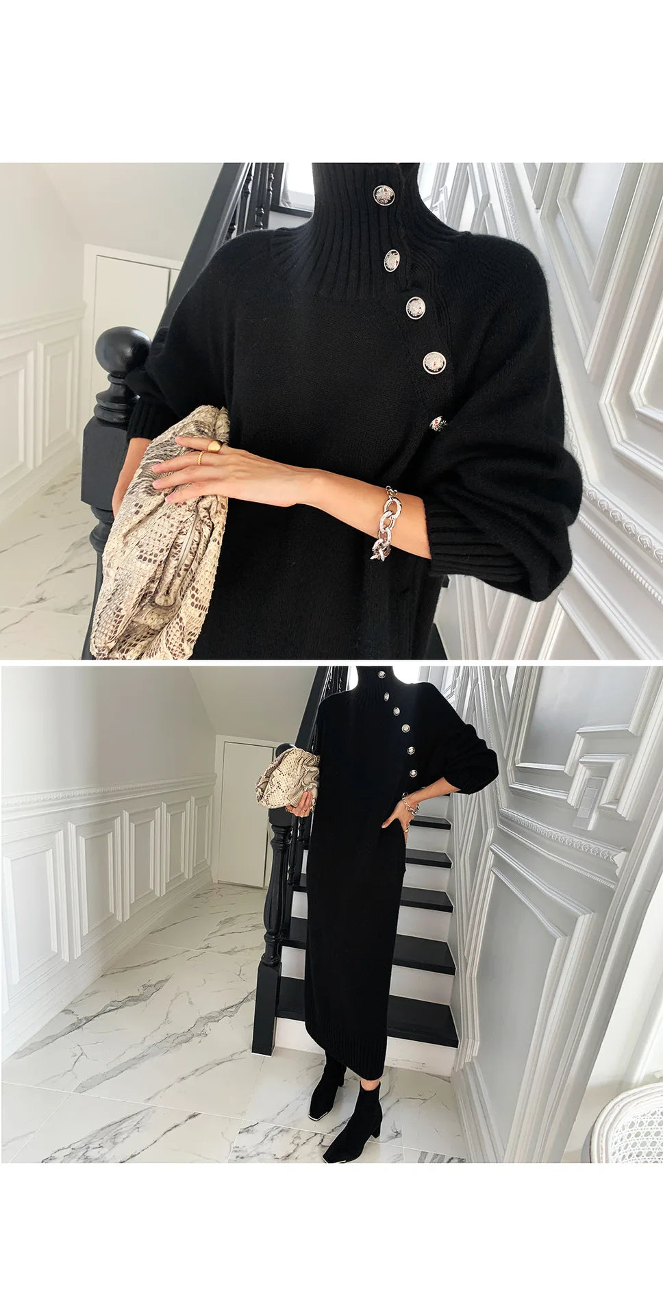 Women Dress Full Sleeve Button Irregular Long Dresses Turtleneck Party Slim Fit Lace Up Tight High Waist Elegant Vestidos