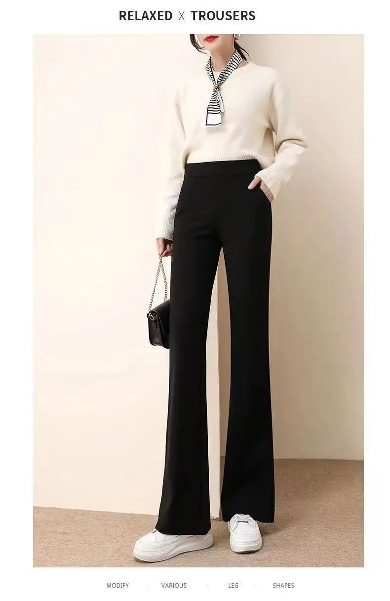 Women's Autumn Fashion Office Lady Simplicity Black Trousers Women Clothing Casual All-match Temperament High Waist Flare Pants