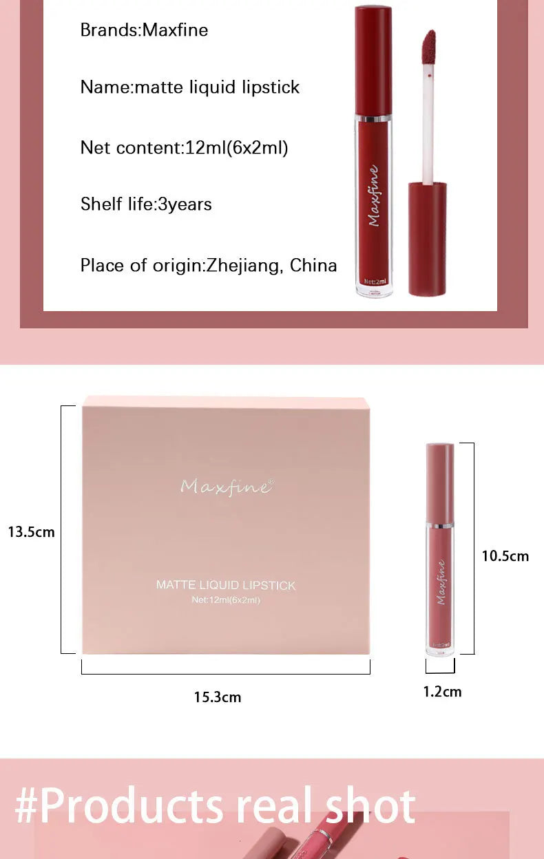 Holiday Gift Box 6PC/Set Matte Velvet Lip Gloss Waterproof Moisturizing Long-lasting Liquid Lipstick - Seprincess