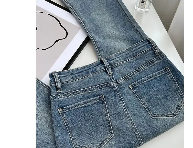 Summer New Fringe Jeans Women's Student High-waisted Elastic Slimming Bootcut Pants Vintage Thin Bell-bottom Pantsins