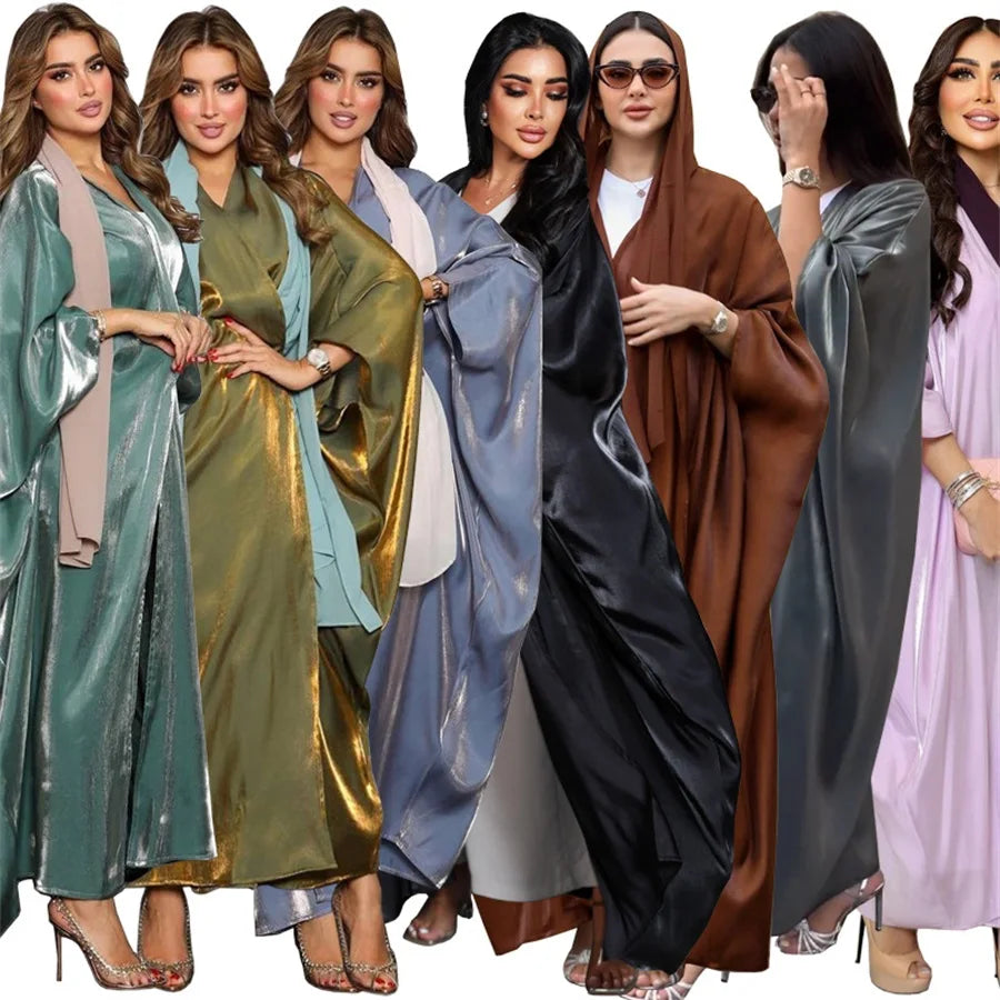 Siskakia Kimono Abayas for Women Modest Muslim Moroccan Dubai Fashion Casual Open Abaya Silk Satin Corban Eid Al Adha 2023 New