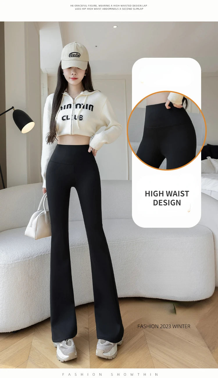 Autumn Winter High Waist Flared Shark Pants Women Adding Velvet and Thicken Leggings Stretchy Hip Liftting Sports Casual Pants