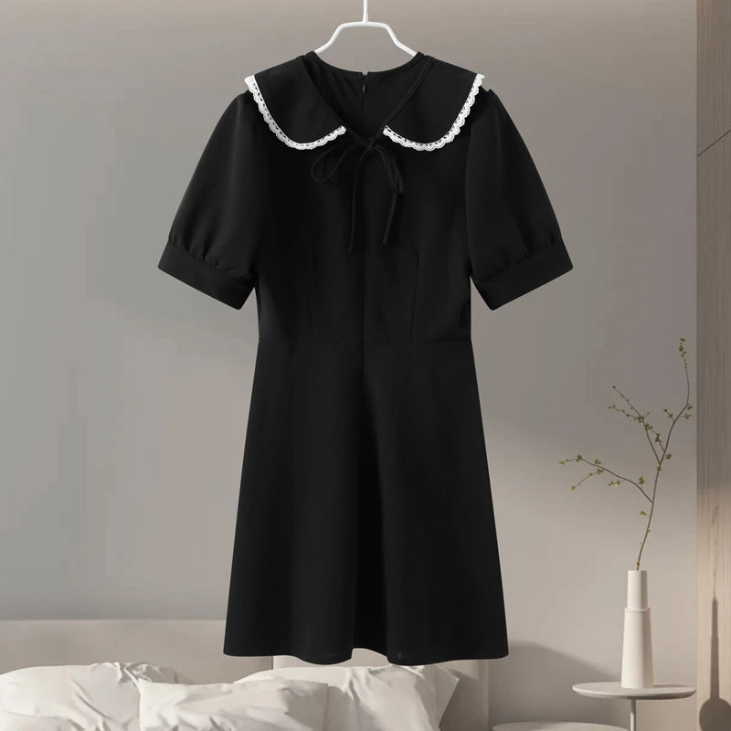 Elegant Doll Collar Women's Dress 2024 Spring Summer Fashion Slim Short Sleeve Button Female Dresses Lady High Street Vestidos - Seprincess