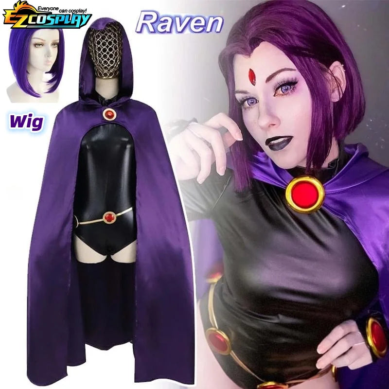 Teen Titans Raven Cosplay Costume Deluxe Jumpsuit Cloak Belt Suit Halloween Uniform for Women XS-3XL - Seprincess