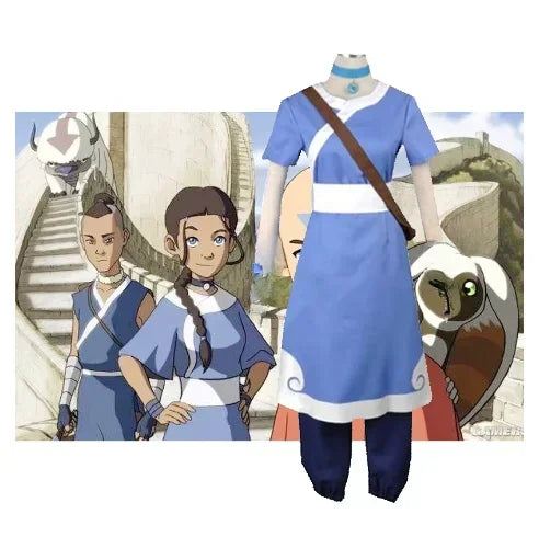 Anime Katara Cosplay Blue Long Dress Costumes Avatar The Last Airbender Cosplay Costumes Halloween Female Suit Set Clothing - Seprincess