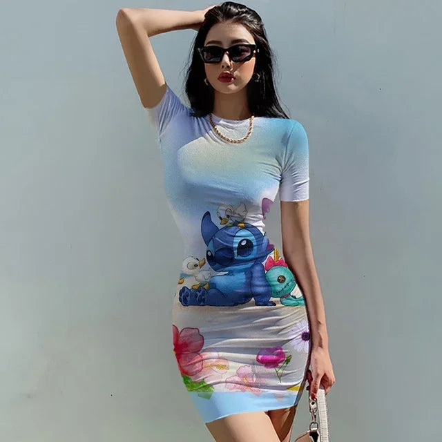 Elegant Dresses for Women 2024 Top Sexy Slim Fit Tight Women's Dress Casual Disney Stitch  Cartoon Fashion Print Mickey S-5XL - Seprincess