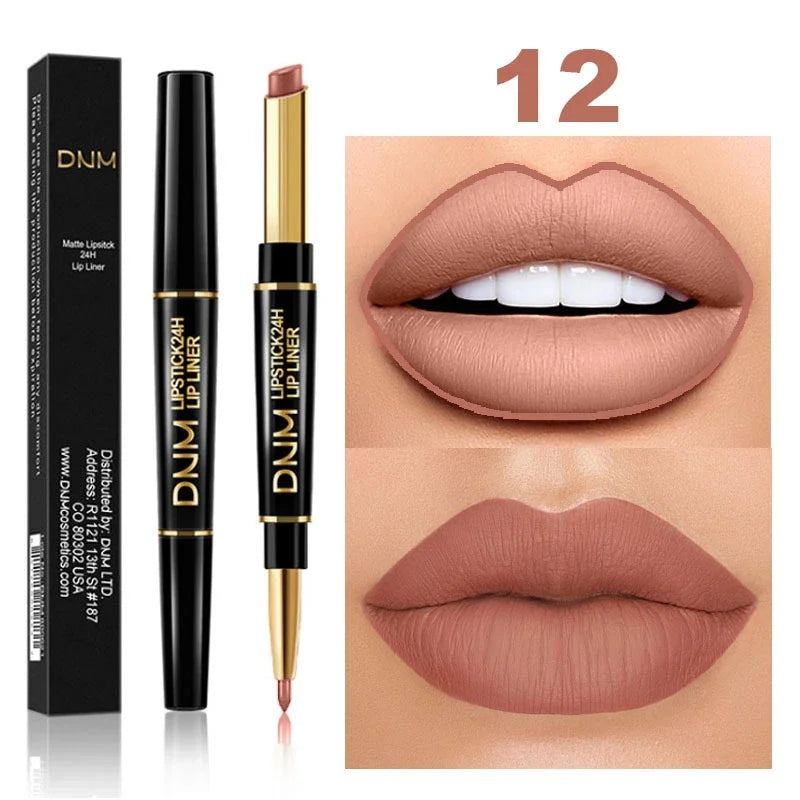 DNM Double-ended Matte Lipstick Pencil Non-stick Cup Long Lasting Lipstick Lip Liner Waterproof 2 In 1 Lip Stain Pencil Makeup - Seprincess