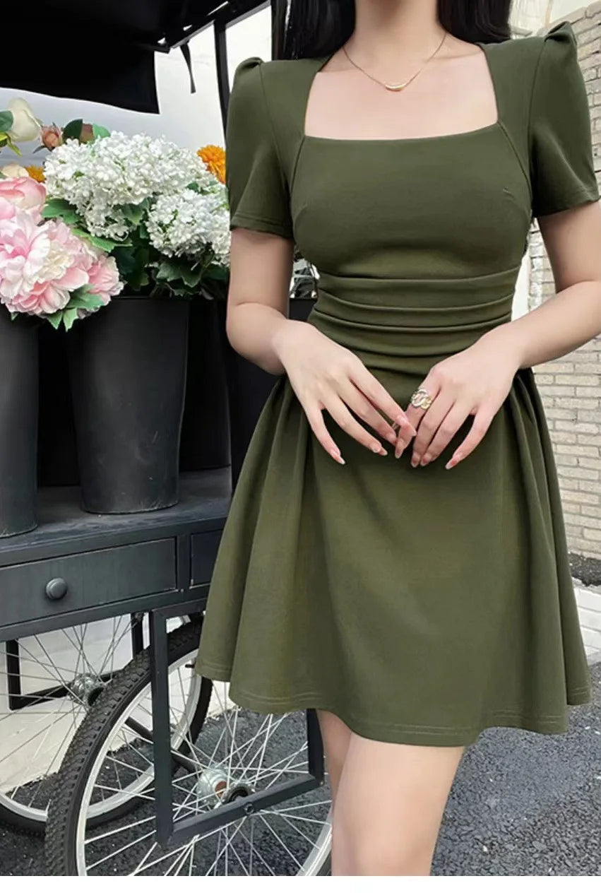 French Hepburn Style Soft Girl Black Dress Elegant 2024 Summer New Fashion Slim Fit Waist Slimming Pleated For Women's Dress PVK - Seprincess