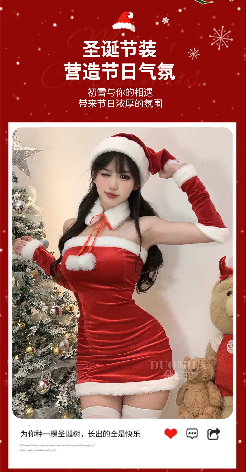 Fashion Sexy Korean Women Christmas Decoration Short Dress Elegant Velvet Sexy Female Cosplay Halloween Performance Dress 6BVH - Seprincess