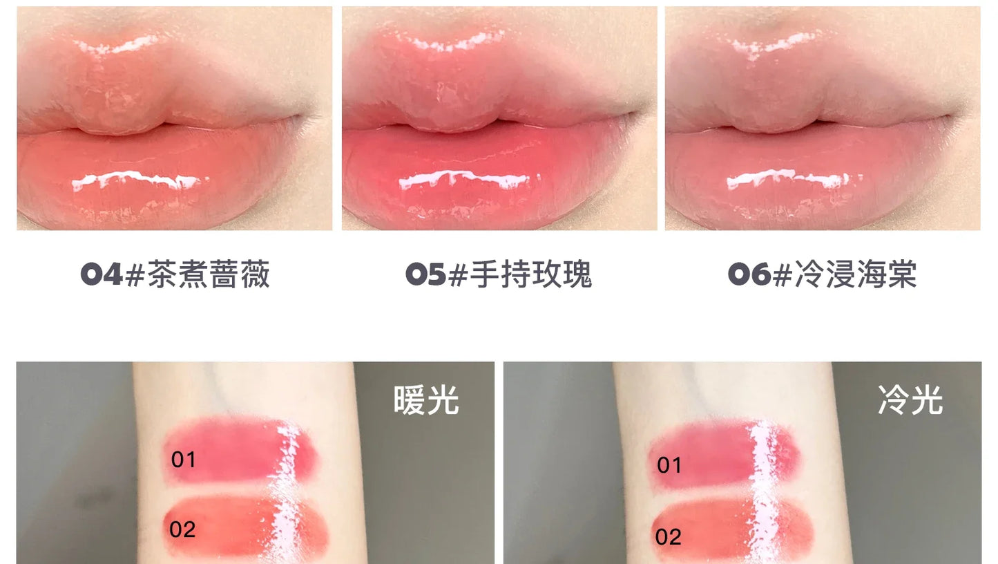 FLORTTE Lipstick Blooming Lovely Series Mirror Water Lip Glaze  Not Easy to Stick Cup Solid Lip Balm Cute Girls Makeup