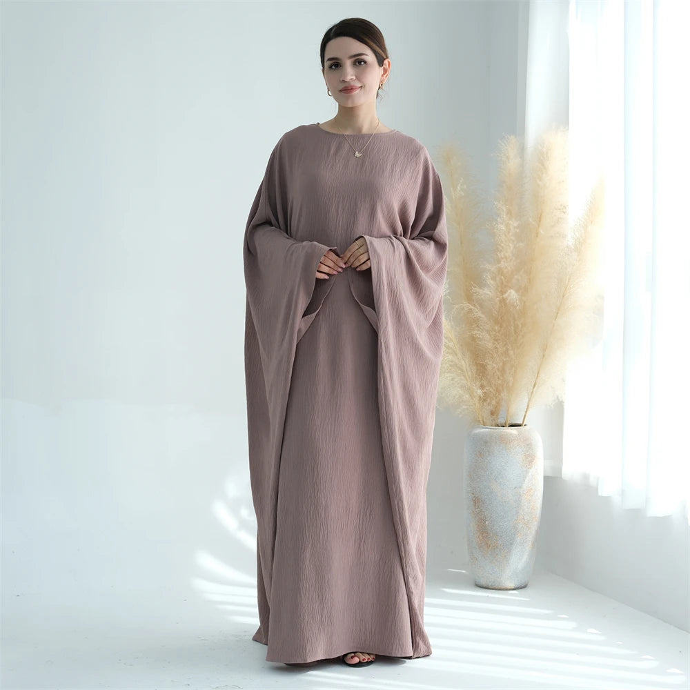 Ramadan Eid Crepe Batwing Butterfly Modest Abaya Dubai Luxury 2024 Muslim Jersey Hijabs Kaftan Dress For Women Kebaya Vestidos