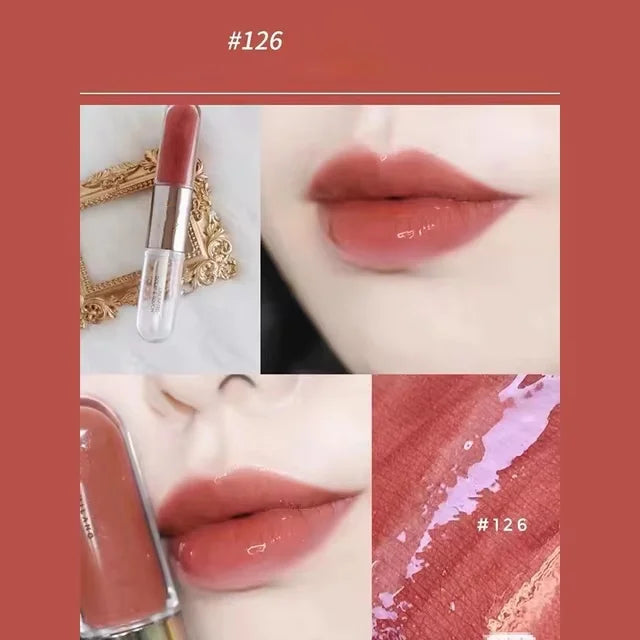 Double Head Mirror Lip Lipstick Cherry Red Glossy Double Touch Retro Red Long Lasting Moisturizing Transparent Gloss Lipstick - Seprincess