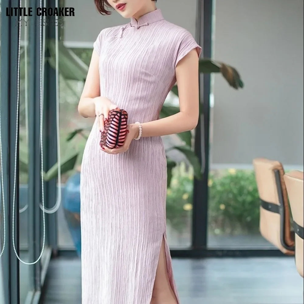 Qipao Modified Cheongsam Women's 2023 Summer Chinese Cheong Sam Retro Tang Style Short Sleeve Stand Collar Vintage Dress Woman - Seprincess