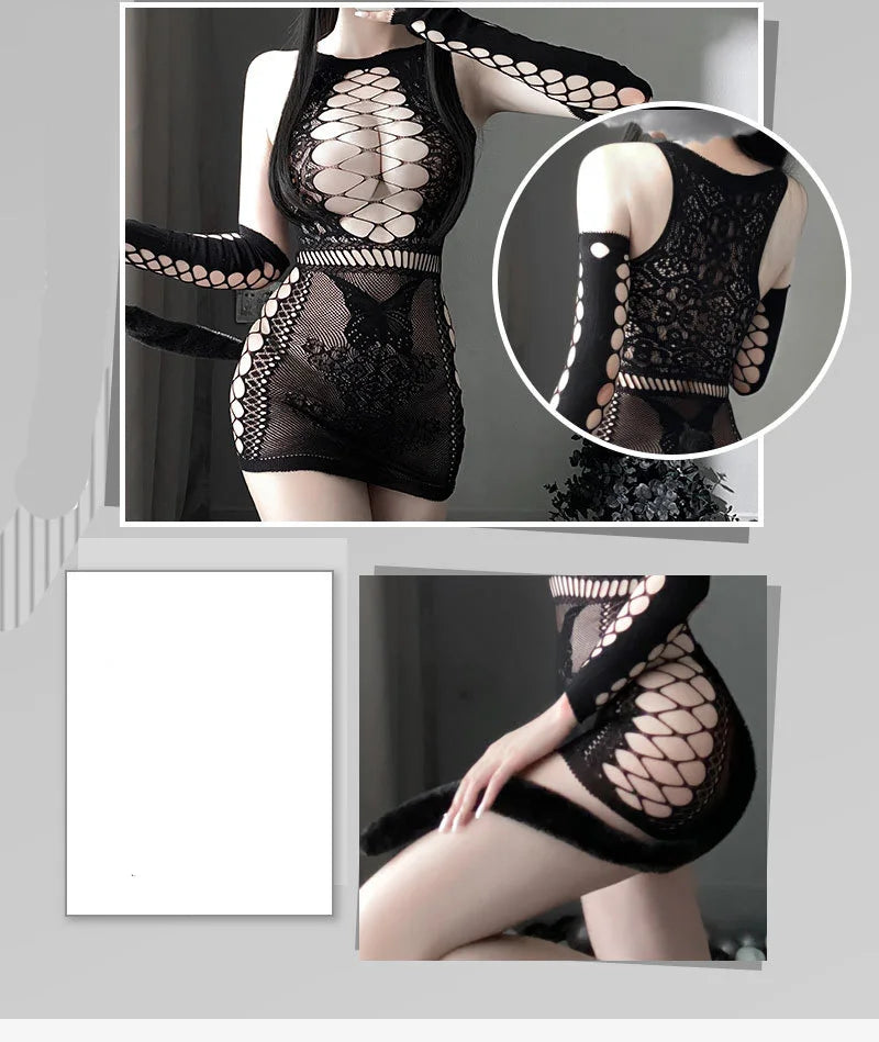 Sexy Erotic lingerie Hollow Deep V Lace Stripe Wrapped Hip Skirt underwear women sexy lingerie woman Sex shop xxx sex outfit - Seprincess