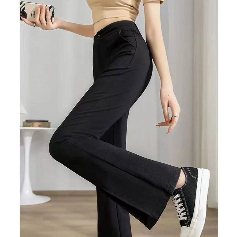 New Women Clothing Korean Fashion Split High Waist Elegant Flare Pants Female Harajuku Black Slim Trousers Y2K Casual Pantalones