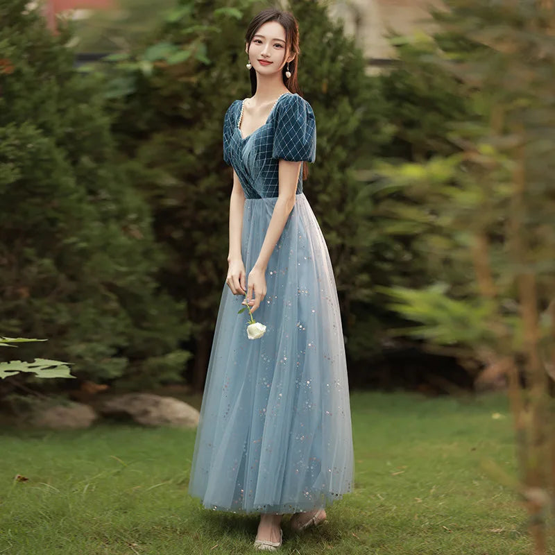 Autumn Winter Bridesmaid Dress New Women's Long Sleeve Corduroy Lace Splicing Style Dress Wedding Sisters Group Evening Dresses - Seprincess