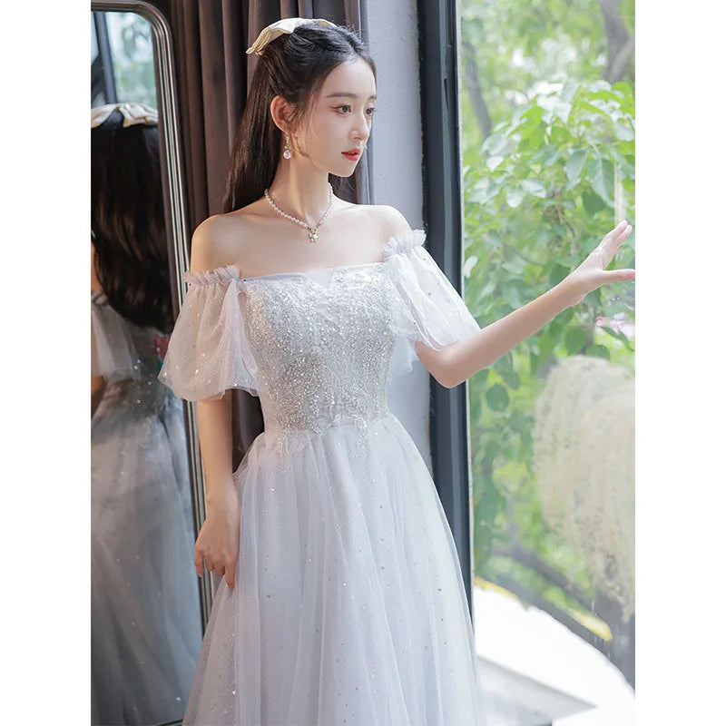 Sparkling Pagoda Sleeve Summer Sexy Party Birthday Ball Gown Dress Formal Temperament Evening Prom Dresses For Women Vestidos - Seprincess