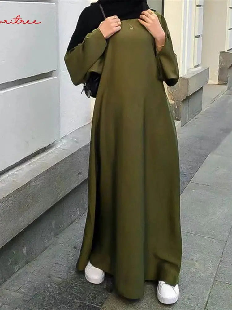 Fashion Satin Sliky Djellaba Muslim Dress Dubai Full Length Flare Sleeve Soft Shiny Abaya Dubai Turkey Muslim Islam Robe WY921 - Seprincess