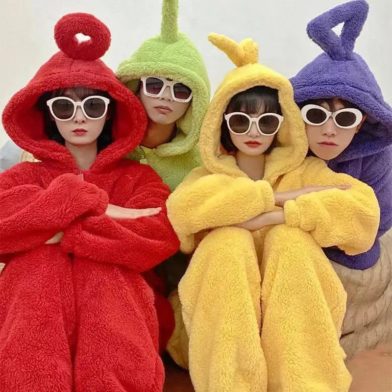 Teletubbies Cartoon Long Sleeves Piece Pajamas Costume For Women And Men In Winter Lala Home Clothes Cosplay Unisex Party Wear - Seprincess