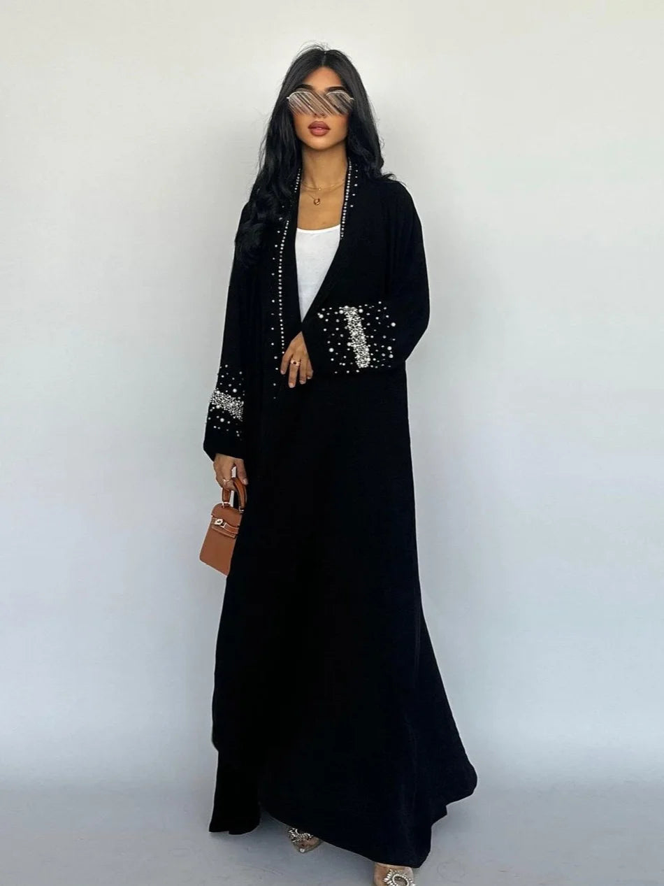 Eid Muslim Diamond Pearls Abaya for Women with Scarf  Abayas Jalabiya Party Dresses Dubai Kaftan Vestidos Largos Long Robe 2024 - Seprincess