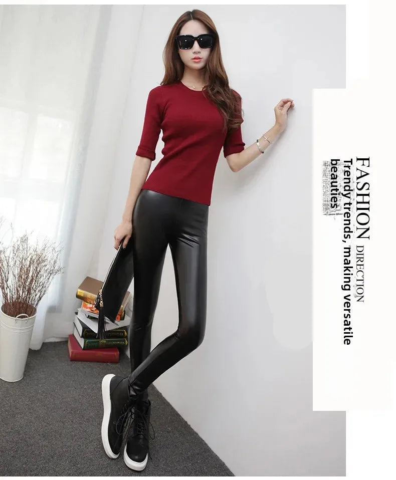 Thickened Fleece-lined Women's Winter Tights High-waisted Elastic Dull-finish Leggings Outerwear For Cold Weather