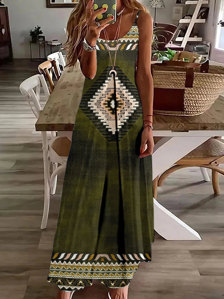 Summer Casual Everyday Women's Halter Dress Vintage Ethnic Print Dress Street Fashion Sleeveless Dress Holiday Party Long Dress - Seprincess