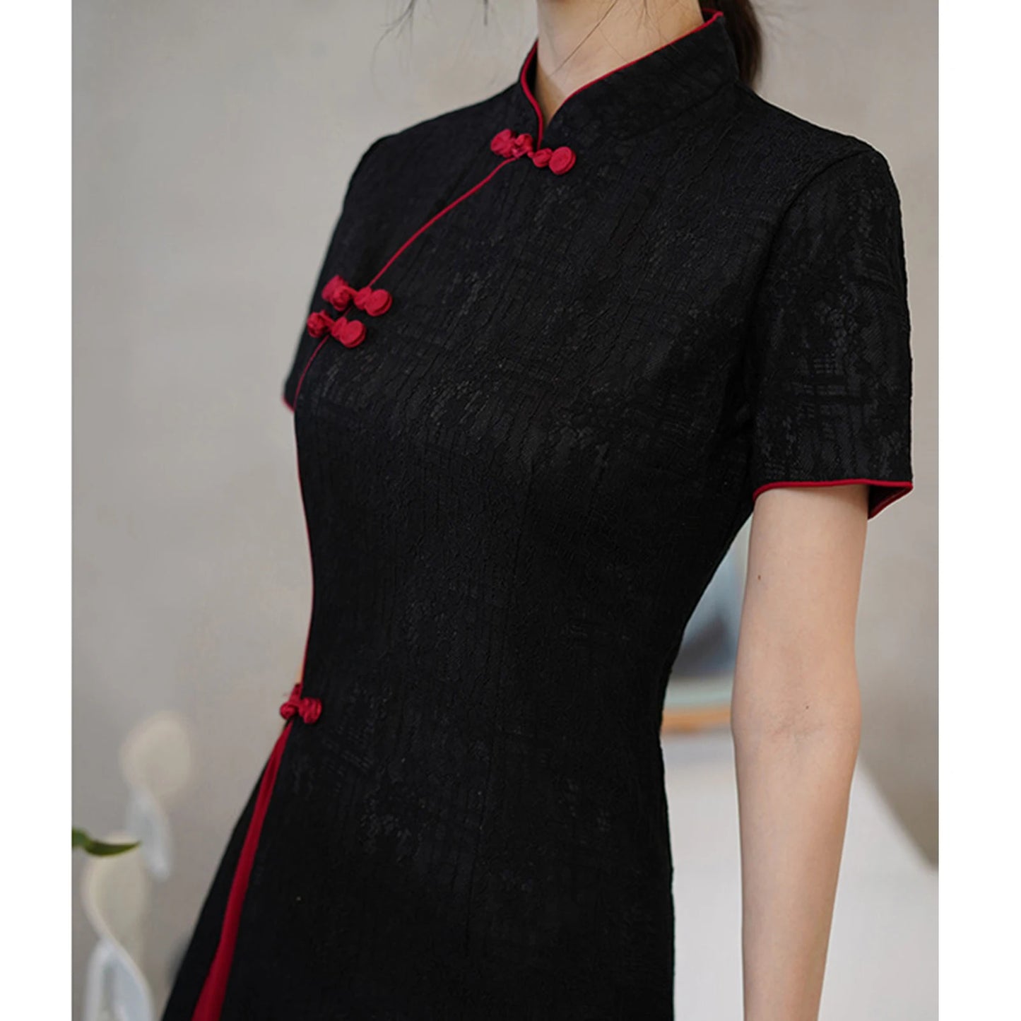 Summer Cheongsam Dress Stand Collar Chinese Style Short Modified Cheongsam for Chinese New Year Festival - Seprincess