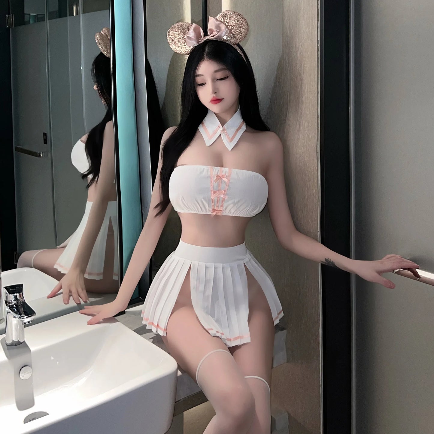 Erotic lingerie Campus uniform seduces JK Japanese style chest hugging short skirt baby sex underwear women men Fantasy clothing - Seprincess