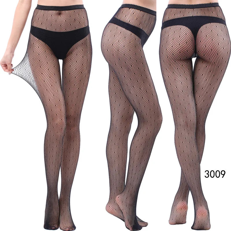 Women Sexy Fishnet Tights Jacquard Weave Seamless Pantyhose Yarns Garter Grid Fish Net Stockings Black Spider Gothic Lace Tights