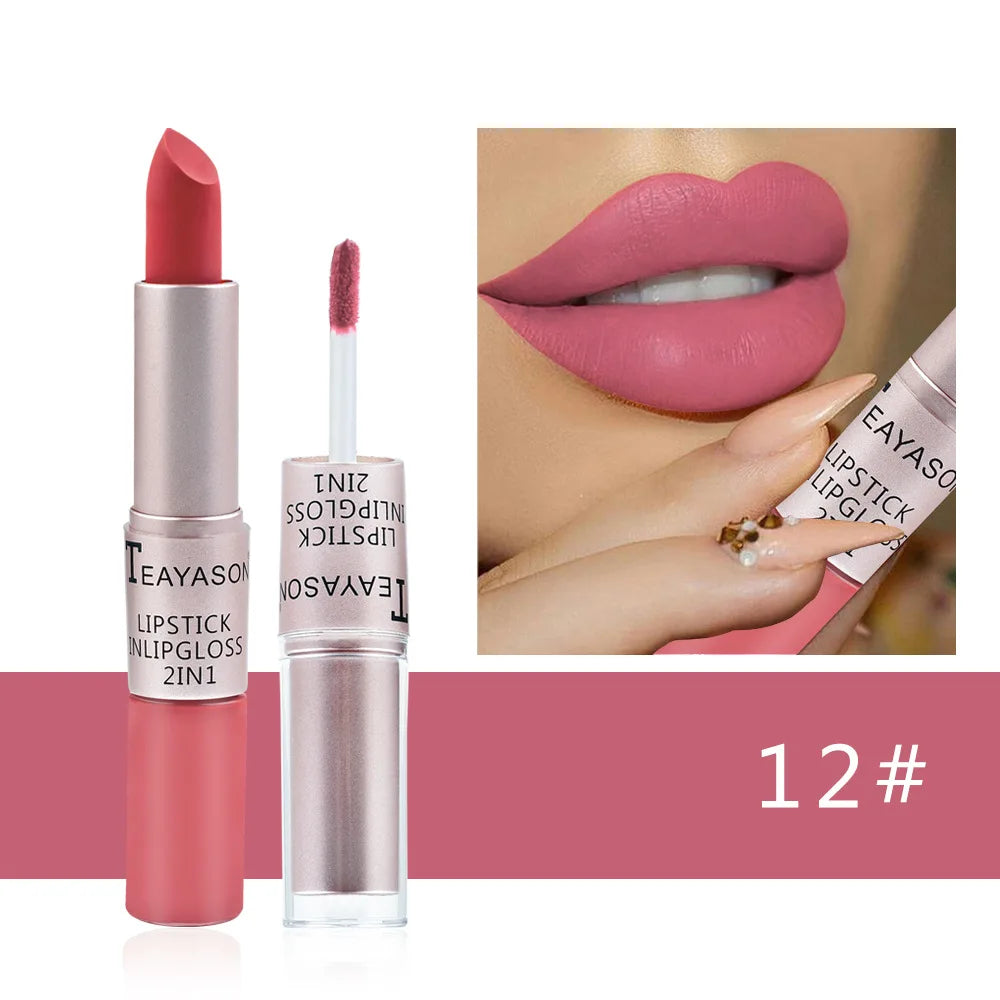 1PC Pink Lipstick Sexy Lip Gloss 2 In 1 Lip Tint Waterproof Long -Lasting Moisture Red Lip Matte Lipstick Make-Up For Women - Seprincess