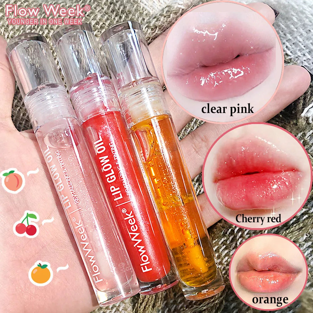 FlowWeek Lip Gloss Moisturizing Lip Plumper Gloss Universal Lip Luminizer Long Lasting Glitter Liquid Lipstick 3Colors - Seprincess