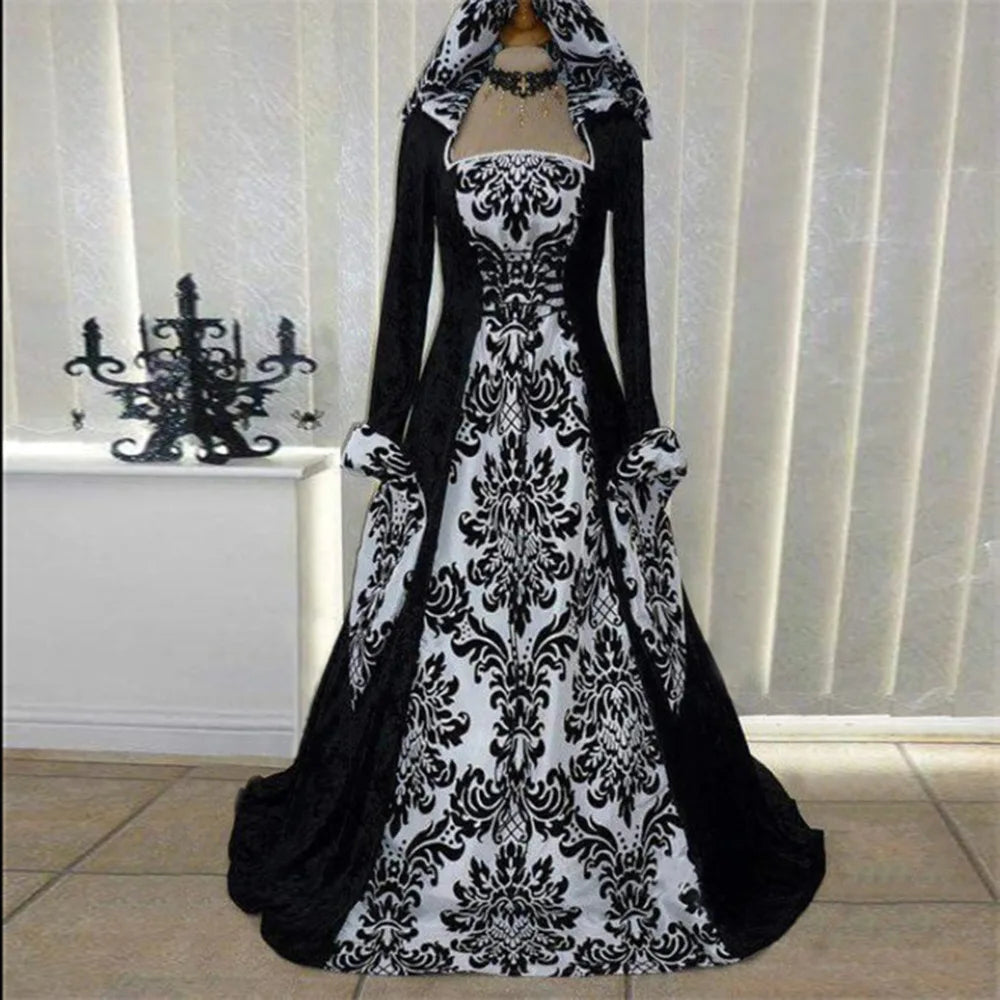 Women Medieval Renaissance Hooded Dress 19th Century European Costumes Ladies Vintage Victorian Gothic Princess Guofeng Dresses - Seprincess