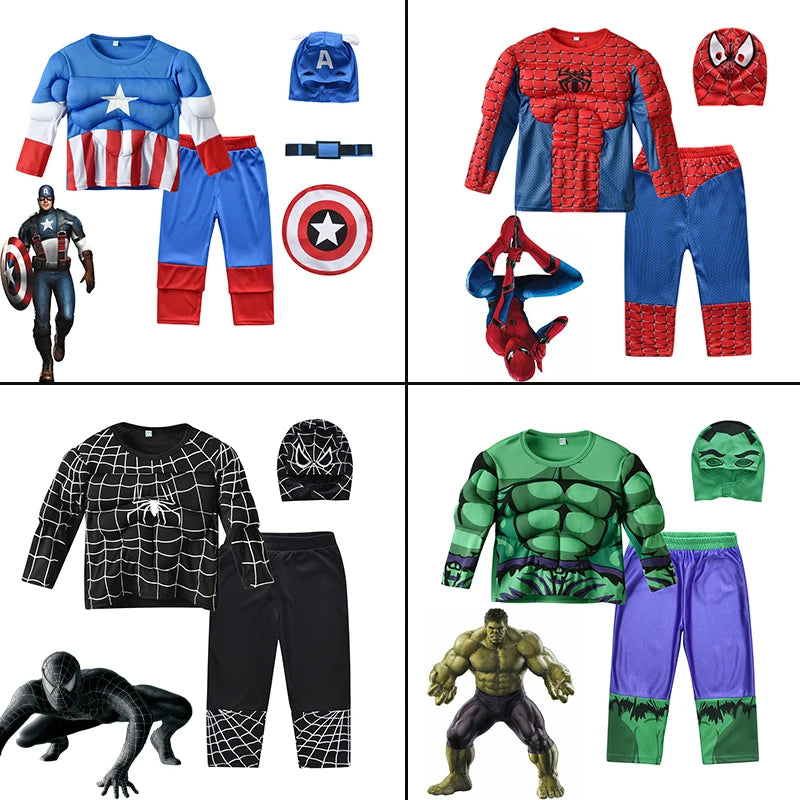 Marvel Hero Hulk Captain America Cosplay Costume Boy Kids Clothes Spiderman Muscle Suit Halloween Carnival Birthday Party - Seprincess