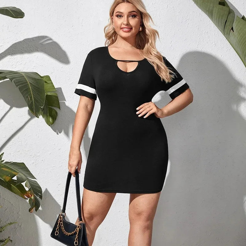 Plus Size Sexy Cut Out Front Summer Bodycon Dress Women Short Sleeve Sheath Club Dress Female Large Size Mini Dress 6XL 7XL 8XL - Seprincess